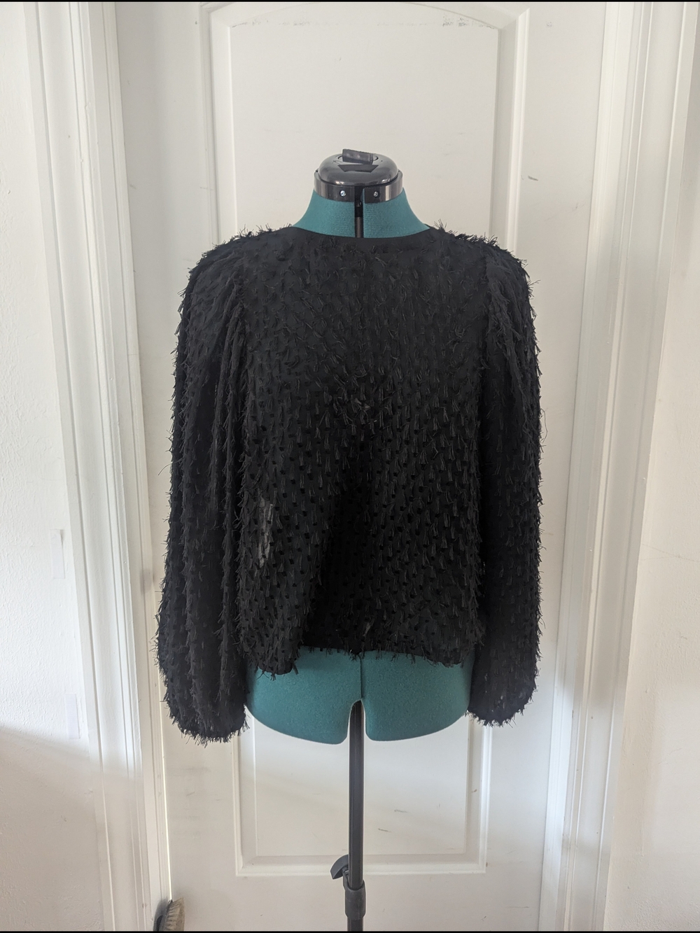Zara Black Textured Fringe-Detail Sweater